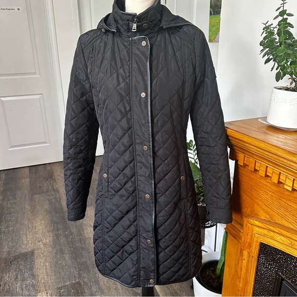 Ralph Lauren black quilted long coat detachable hood XS - Picture 1 of 11